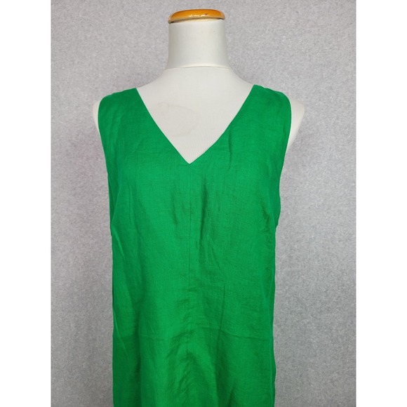 J Crew Maxine V-neck‎ Shift Dress Green Linen BR470 Sz M - Picture 2 of 12